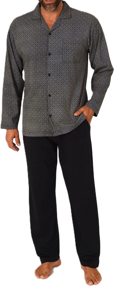 Herenpyjama met lange mouwen en doorknoopsluiting, ook in oversizes