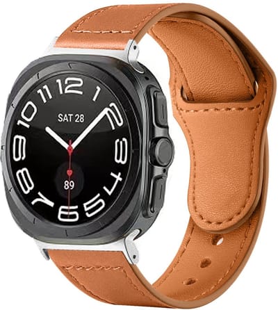 Leren bandje - geschikt voor Samsung Galaxy Watch 7 (40 & 44mm) / Watch 6 (Classic) / Watch 5 (Pro) / Watch 4 (Classic) / Watch FE - band van leer met druksluiting - bruin