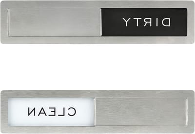 Roestvrijstalen vaatwassermagneet (schoon/vuile indicator) - schuifbord voor keuken, dubbele magnetische en zelfklevende montage, duurzaam roestvrij staal, millennial grijs en wit