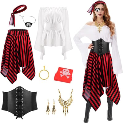 Vrouwelijk Piratenkostuum met Neckerchief Accessoires voor Raveparty en Halloween Carnaval
