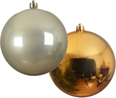 Grote decoratie kerstballen - 2x st - 14 cm - champagne en goud - kunststof
