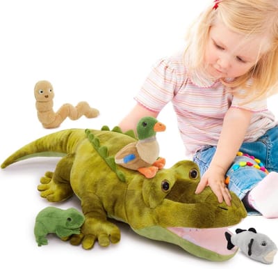 Reuzekrokodil Knuffel XXL 65 cm met Kroko Baby's in Buik Zacht Pluche Cadeau