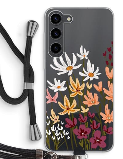 Case Company® - Hoesje met koord geschikt voor Samsung Galaxy S23 Plus hoesje met Koord - Painted wildflowers - Telefoonhoesje met Zwart Koord - Bescherming aan alle Kanten en Over de Schermrand