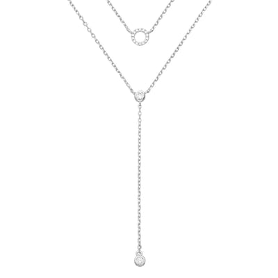 EAR IT UP - Ketting - Multilayer - Layerketting - Dubbel - Layer - Cirkel - Gerhodineerd zilver - Zirkonia - Pavé en kastzetting - 38,5 tot 43,5 cm - 1 stuk