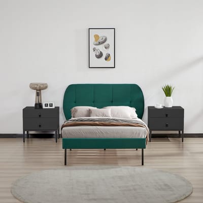 Gestoffeerd bed Porvoo met bedbodem 90x200 cm donkergroen [en.casa]