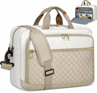Laptoptas - Dames - Khaki/wit - 17,3 inch Laptoptas - Ultralicht Schoudertas - Computertas met RFID vakken - Zakenreis - Valentijn - Vaderdag - Moederdag - Verjaardag - School - Sjtoer