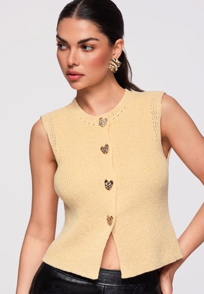 OMBRE Gilet - Slim Fit - Mouwloos - Knopen Geel S