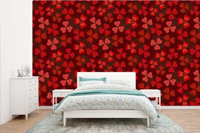Behang - Fotobehang Patroon - Klaver - Rood - Breedte 385 cm x hoogte 240 cm