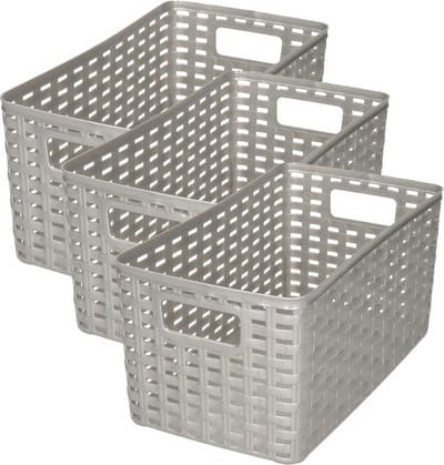 PlasticForte Opbergmand - 3x - Kastmand - rotan kunststof - zilver - 5 Liter - 15 x 28 x 13 cm