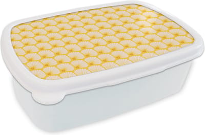 Broodtrommel Wit - Lunchbox Art Deco - Design - Schelp - Geel - Brooddoos 18x12x6 cm - Brood lunch box - Broodtrommels voor kinderen en volwassenen