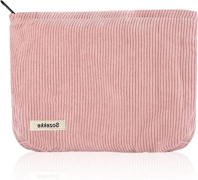 Kleine Cosmetica Tas voor Vrouwen, Reistas voor Toiletartikelen, Corduroy Pennenzak voor Esthetische Schoolbenodigdheden, Ideaal voor Reizen en Winkelen, Roze Simpliciteit