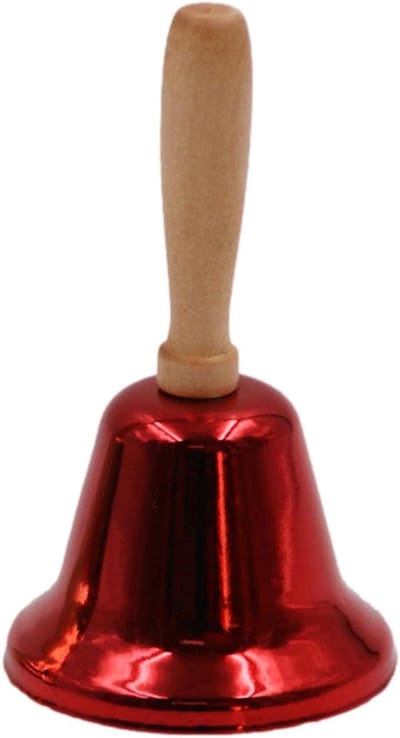 Handbel Tafelbel - Metalen Bel - Feestelijke Aankondigingen - Ergonomisch Houten Handvat - 12x6.3 cm - Rood