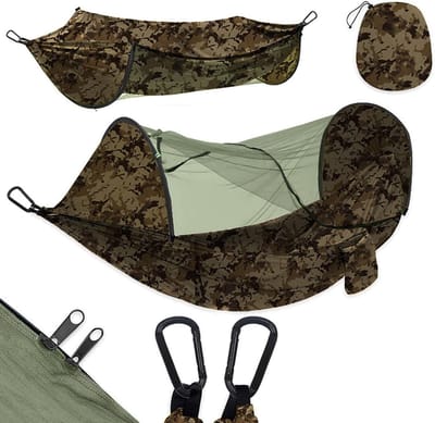 Outdoor Hangmat - Kampeer Hangmat - Buiten Ontspannen - Met Klamboe - 290x140cm - Camouflage