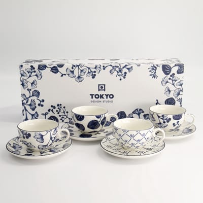 Tokyo Design studio - Flora Japonica - Kop & Schotel - Porselein - set van 4 - 250ml - topkwaliteit