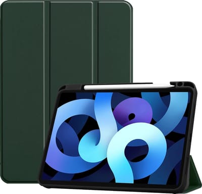 Hoesje - Geschikt voor Apple iPad Air 4 (2020) - 10.9 inch - 4e Generatie - Dun & Stevig - Trifold Bookcase - Hard Cover Case - Met Uitsparing Geschikt voor Apple Pencil - Hardcover Book - Tablet Hoes - Donkergroen