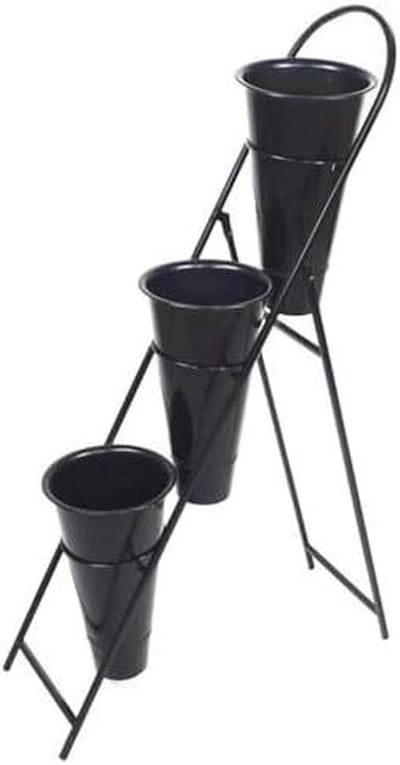 Bloemenstandaard - Plantenrek - Decoratief Gebruik - Inclusief 3 emmers - 65 x 25 x 100 cm - Zwart