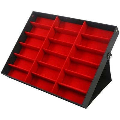 18 Vakken PU Leer Bril Display Opbergkoffers Opvouwbare Deksel Zonnebril Doos Organizer rood