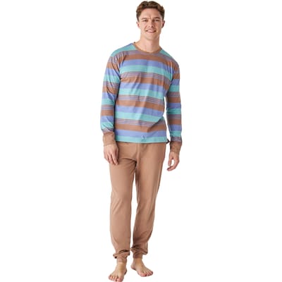 JJB12 Katoenen pyjama met lange mouwen en ronde hals voor heren
