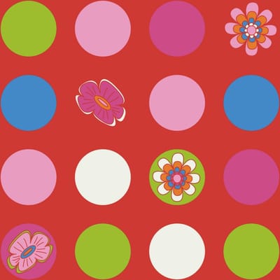 Bluuming Affairs - Kinderbehang- Bloemen - Stippen - Behang - Kinderkamer - Rood - 0,53 x 10 M.