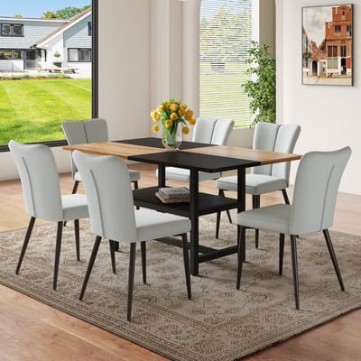 MODFU - Eethoekset - Met Opbergplank - Modern - Voor Eetkamer - MDF En Metaal Met PU - Lichtgrijs En Zwart - 160 Cm