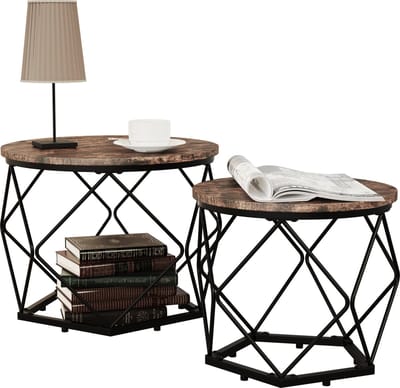 Set van 2 houten metalen bijzettafels Salontafel Sofa-tafel Nachtkastje Helaro M