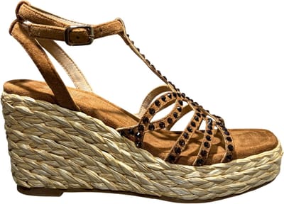 La Strada Wedge Sandaal Cognac Micro Met Steentjes - Damesschoenen - Maat - 40