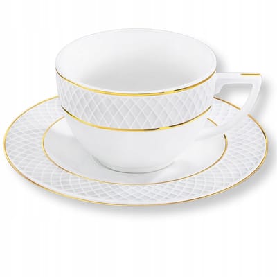 Wilmax Diamond Porseleinen Espressokop met Schotel, 90ml, Goudrand