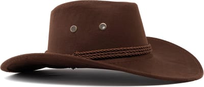 KIMU® Cowboyhoed Donkerbruin Suedelook - Lichtgewicht Donkerbruine PU Suede Cowboy Western Hoed Touw Dames Heren - Cowgirl Ranger Yellowstone Festival