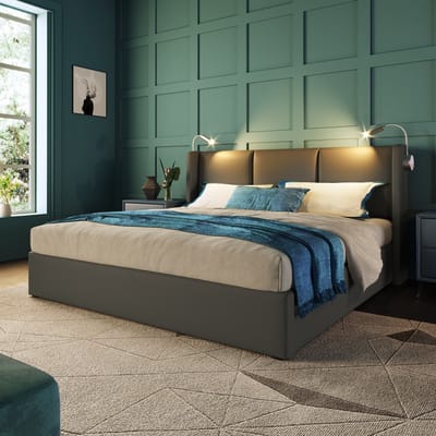 DESMIU Gestoffeerd Bed 160x200cm Met Matras Zonder Matras – Bedkader Met Leeslamp En Oplaadfunctie – Ruime Opbergruimte Onder Bed – Voor Slaapkamer – PU – Grijs