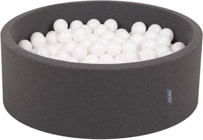 KiddyMoon ballenbad 90x30cm met 200 ballen ∅ 7cm ballenbad met kleurrijke ballen - voor baby's kinderen rond - donkergrijs: wit