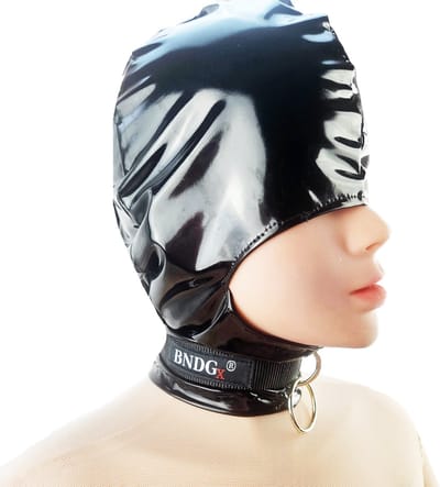 BNDGx® -Masker Datex (Mix LATEX en stof) mond opening - Erotiek - Extreme BDSMsm fetish Rollenspel kleding Zwart