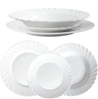 KADAX servies 3-delig, servies voor 1 persoon, servies met soepbord, dessertbord en dinerbord, bordset van opaalglas, servies (wit)