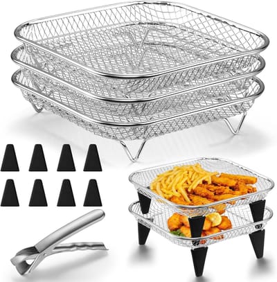 3-delige Accessoireset voor Airfryer - Rvs Bakplaten, Grillrooster en Kookmandje
