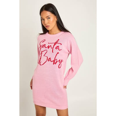 boohoo Dames Petite Santa Baby Kersttruijurk | Roze | Maat: Small