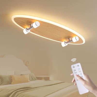 Epochglo LED Plafondlamp Kinderkamer - Skateboard Design (55cm) met Lichtgevende Wielen - 24W 2200LM - Dimbaar (3000K-6000K) - Plafonniere met Afstandsbediening, Nachtlampje & Timer - Stoere Slaapkamerlamp voor Jongens & Meisjes