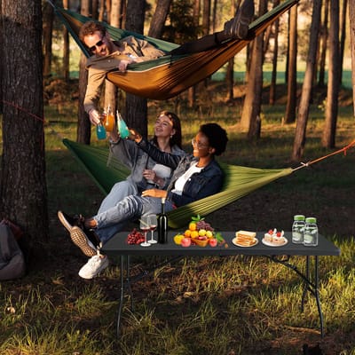 Campingtafel - Opvouwbare Zware Tafel Met Handvat En 135 Kg Draagkracht - Voor Kamperen Picknick En Feesten - Zwart - 180x73,6x73,6 Cm