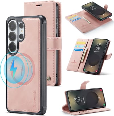 Casemania Hoesje Geschikt voor Samsung Galaxy S26 Ultra - Pale Pink - Kunstleer 2 in 1 Afneembare Bookcase - Geschikt voor MagSafe - Magnetische Telefoonhoesje met Pasjeshouder en Standaardfunctie