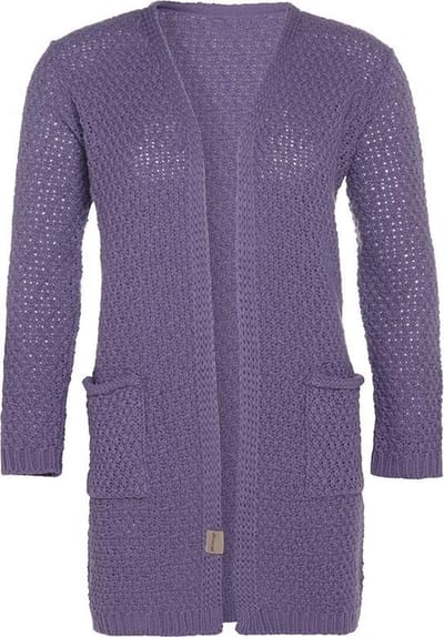 Knit Factory Luna Gebreid Vest Violet - Gebreide dames cardigan - Middellang vest reikend tot boven de knie - Paars damesvest gemaakt uit 30% wol en 70% acryl - 36/38 - Met steekzakken