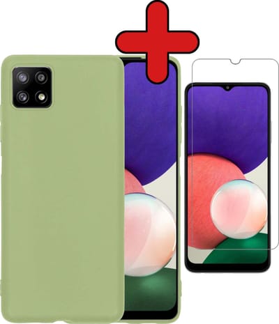 Hoesje - Met Screenprotector - Geschikt voor Samsung Galaxy A22 5G - Sterk & Shockproof - Telefoon Hoes - Back Cover - Siliconen Case - Telefoonhoes - Groen