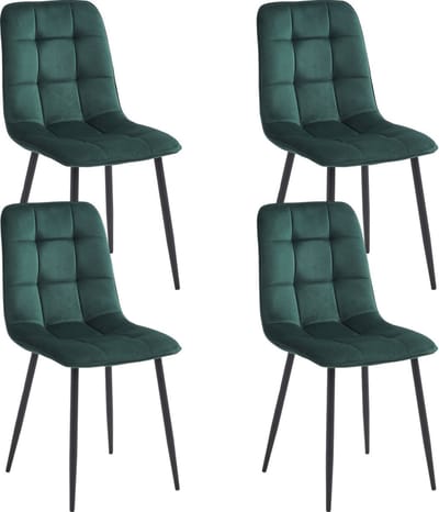 Soph & Tess - Eetkamerstoel Pescara - Groen Kleur - Metalen poten - Velvet stoffering - Modern design
