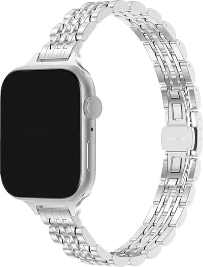 Stravo Slim RVS Schakelband – 7-Link Design – Luxe Dunne Horlogeband & Bandje – Geschikt voor Apple Watch 42mm (Series 11/10), 41mm (Series 9/8/7), 40mm (Series 6/5/4, SE 1/2/3), 38mm (Series 3/2/1) – Zilver