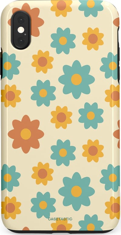 Casetastic hoesje geschikt voor Apple iPhone XS Max - Dubbellaagse bescherming - Retro bloei - Fashion Case - Crème Mintgroen Goud Perzik