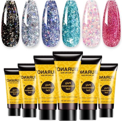 Extension Gel Nail Kit - 6 Kleuren Poly Nails Builder Set - Voor Beginner/Professionele Gebruik - DIY Starter Kit Nail Art Gift - Glitter