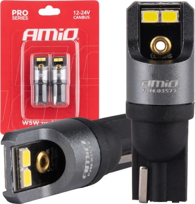 AMiO T10 W5W LED 12V-24V 4x2016 SMD Wit Canbus [Interieurverlichting - Dagrijverlichting] (2 stuks)