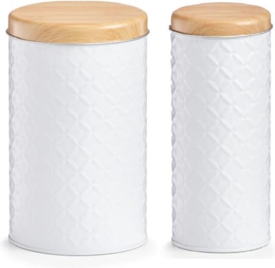Zeller - Keuken voorraadpotten 2x - wit/bamboe - Inhoud 1000/2000 ml