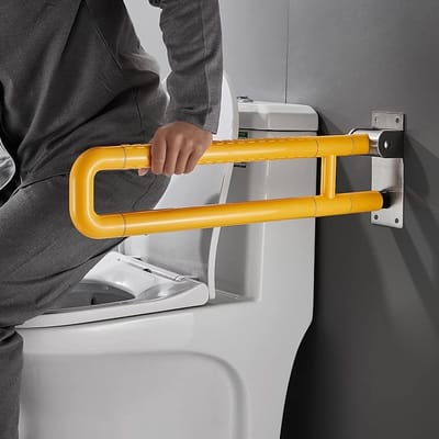 Wandgreep Badkamer - Antislip Armleuning - Veiligheid Thuis - Opklapbaar Ontwerp - 60 cm - Geel