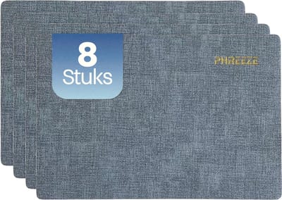 Phreeze Placemats met Linnen Patroon - 8 Stuks - Wasbaar - 30x45 CM - Luxe Placemat - Blauw