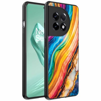 Geschikt voor OnePlus 12R Telefoonhoesje met Regenboog Goud Marmer Opdruk - TPU Backcover Case Rainbow Gold Marble Design - Smartphonica geschikt voor OnePlus 12R