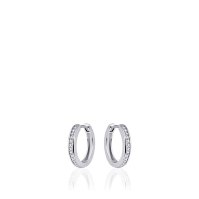 Jewels Inc. - Oorbellen - Oorringen met Scharnier - Vlak gezet met Zirkonia - 3mm Breed - 20mmØ - Gerhodineerd Zilver 925