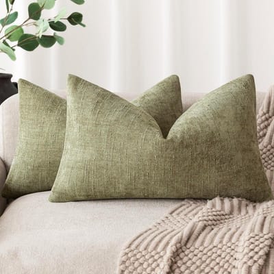 Set van 2 Chenille Sierkussenhoezen Saliegroen - 30x50 cm - Vierkant en Lumbaal - Accent Kussensloop voor Sofa en Woonkamer